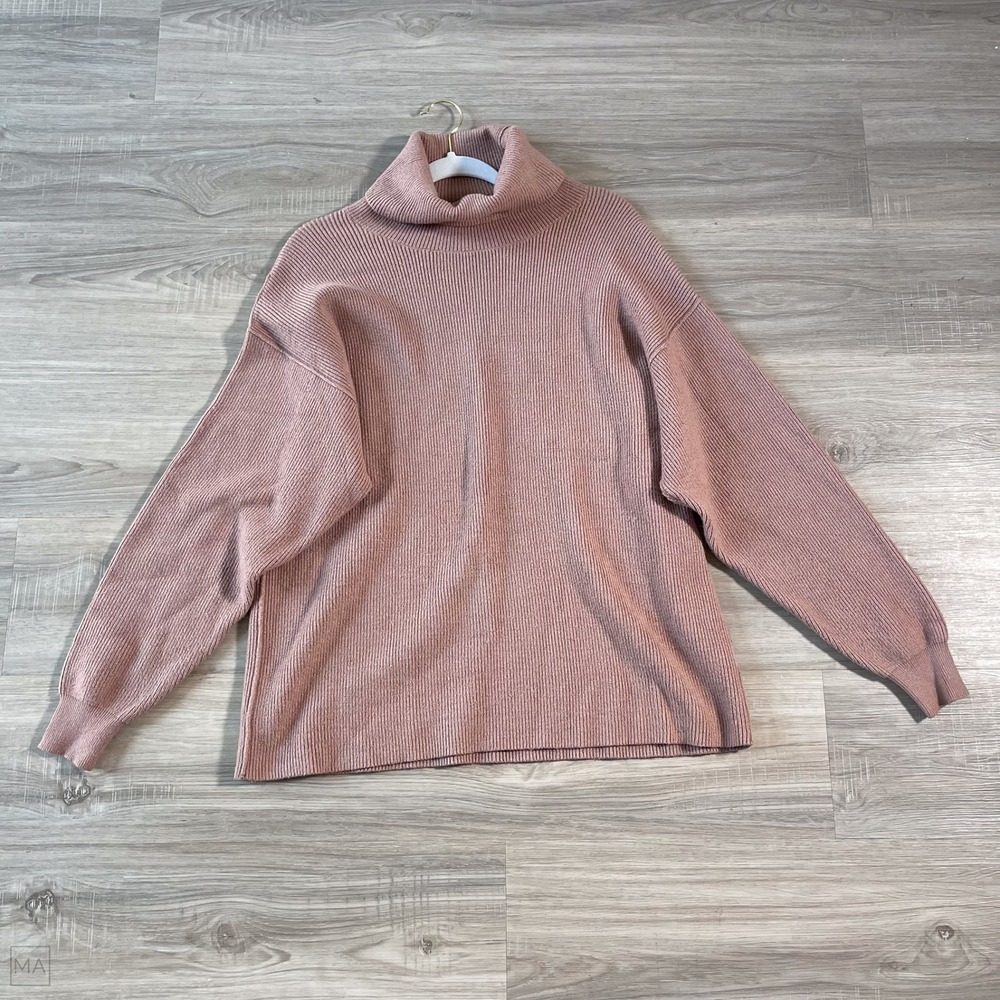 Free People Women's Sweater Turtleneck Ribbed Oversized Boho Relaxed S Pink